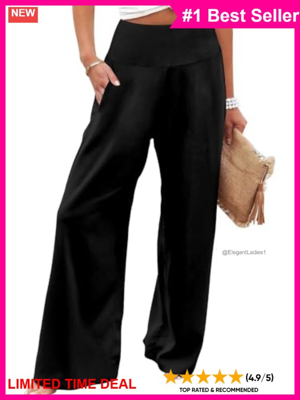 Wide Leg Lounge Pants High Waist Flowy Pockets Polyester Spandex